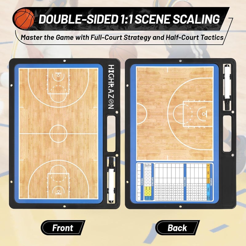 HIGHRAZON Dry Erase Basketball Clipboard for Coach, Premium Tactical Basketball Coaching Board, Double Sides Full & Half Court Dry Erase Board with Marker - Image 5